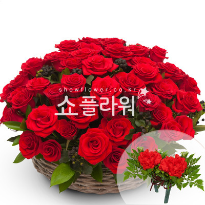 빨강장미둥근바구니(코사지별도)