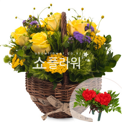 노랑장미혼합바구니3(코사지별도)