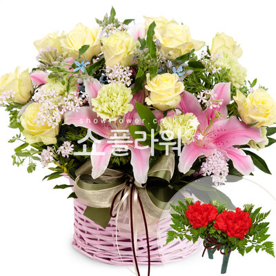 옐로핑크혼합바구니(코사지별도)