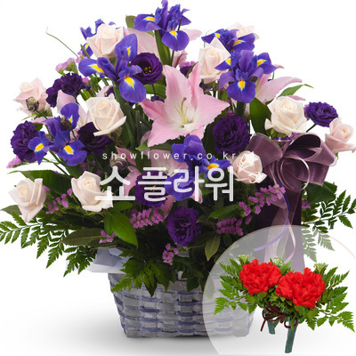 흰장미혼합바구니(코사지별도)