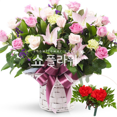 분홍흰장미혼합바구니1(코사지별도)